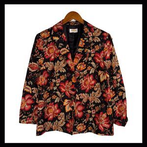 Vintage Talbots Floral Blazer Jacket Black Red Fall Romantic Petite L